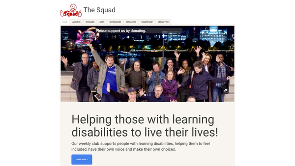 Screenshot of the The Squad Club website