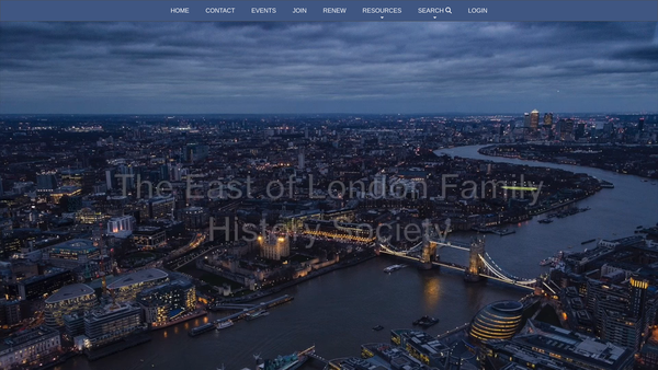Screenshot of the East Of London Family History Society website