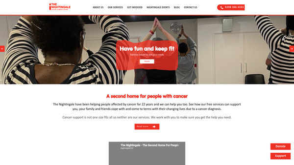 Screenshot of the The Nightingale Cancer Support Centre website