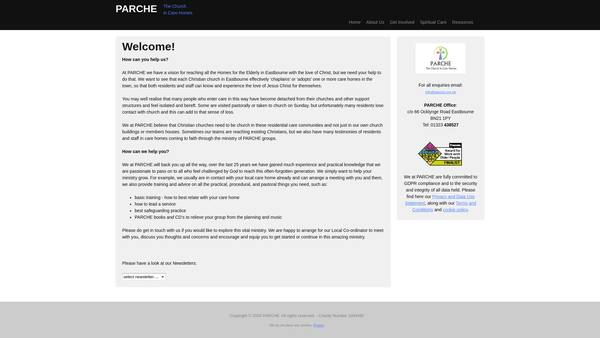 Screenshot of the Pastoral Action In Residential Care Homes For The Elderly website