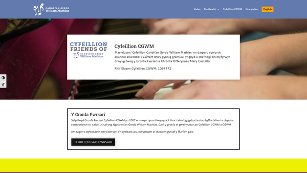 Screenshot of the Cyfeillion Canolfan Gerdd William Mathias website
