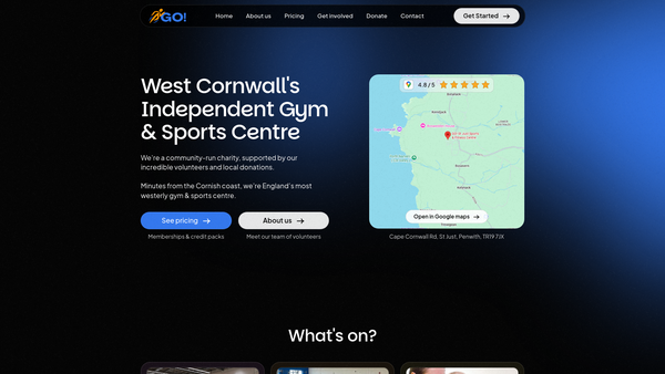 Screenshot of the St Just & District Community Sports Association Limited website