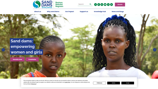 Screenshot of the Sand Dams Worldwide Limited website