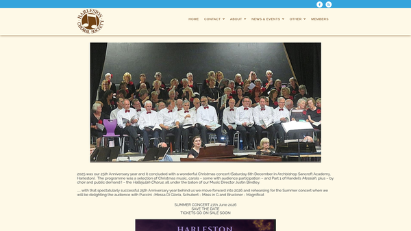 Screenshot of the Harleston Choral Society website