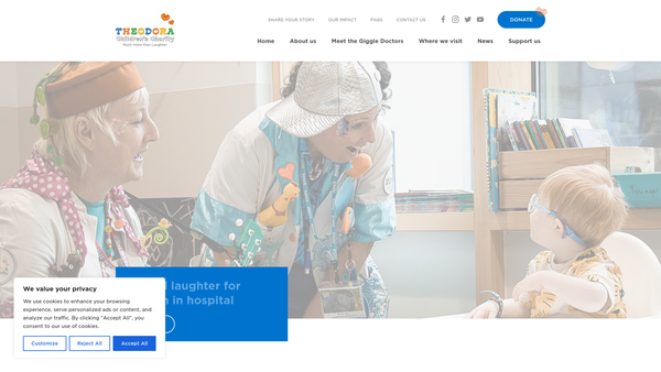 Screenshot of the The Theodora Children's Charity website