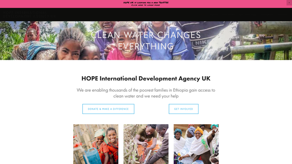 Screenshot of the Hope International Development Agency website