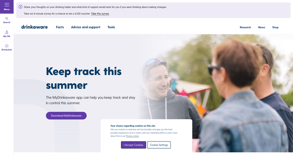 Screenshot of the The Drinkaware Trust website