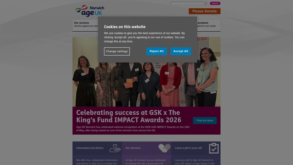 Screenshot of the Age UK Norwich website