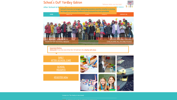 Screenshot of the School's Out website