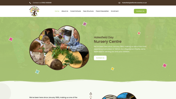 Screenshot of the Halesfield Day Nursery Centre website