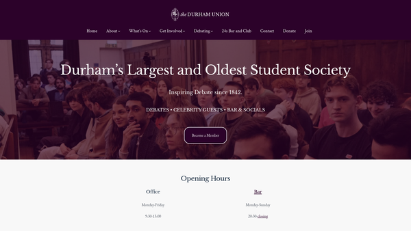 Screenshot of the Durham Union Society website