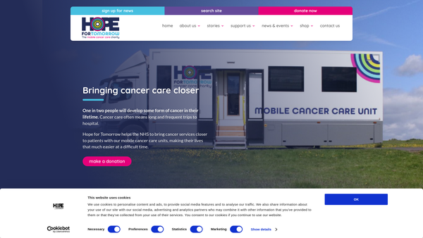 Screenshot of the Hope For Tomorrow website