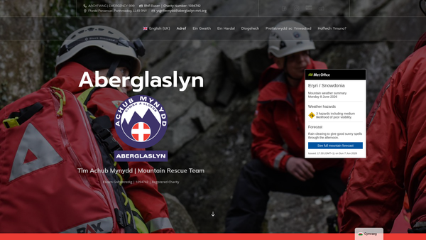Screenshot of the Aberglaslyn Mountain Rescue Team website