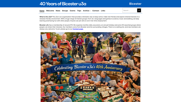Screenshot of the Bicester University Of The Third Age website