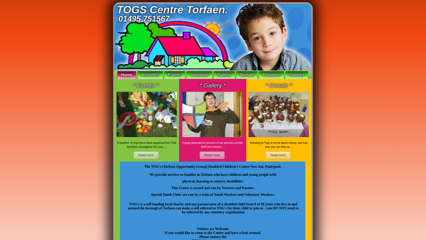 Screenshot of the Togs Centre website