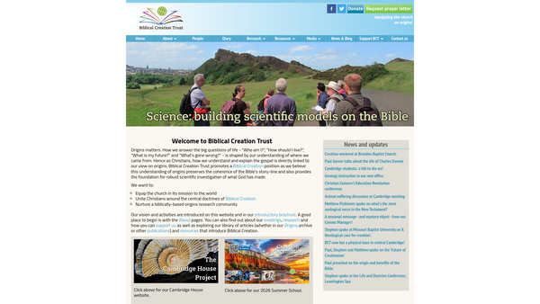 Screenshot of the Biblical Creation Trust website