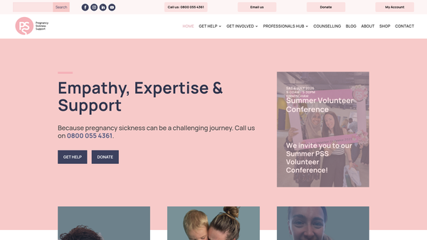 Screenshot of the Pregnancy Sickness Support website