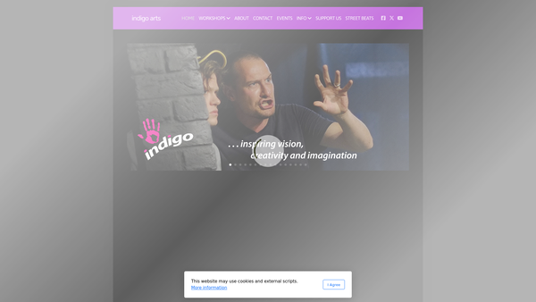 Screenshot of the Indigo Arts website