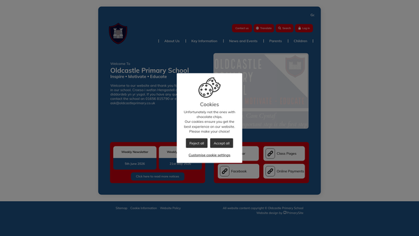 Screenshot of the Oldcastle Infants & Junior Schools Parent Teacher & Friends Association website