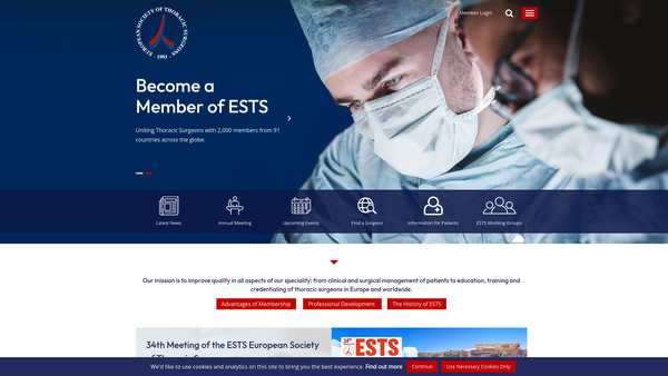 Screenshot of the European Society Of Thoracic Surgeons website