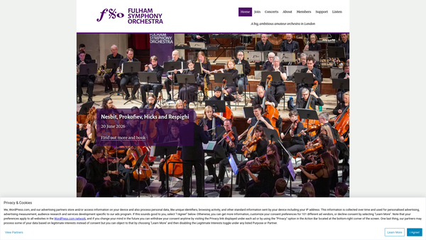 Screenshot of the Fulham Symphony Orchestral Society website
