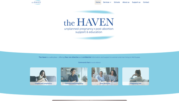 Screenshot of the The Haven Pregnancy Counselling Centre website