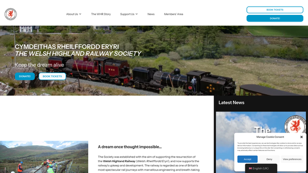 Screenshot of the Cymdeithas Rheilffordd Eryri website
