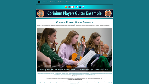 Screenshot of the Corinium Players Guitar Ensemble website