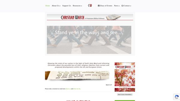 Screenshot of the Christian Watch website
