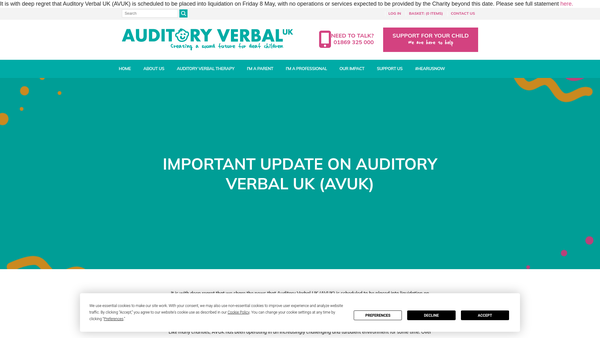 Screenshot of the The Auditory Verbal Centre website