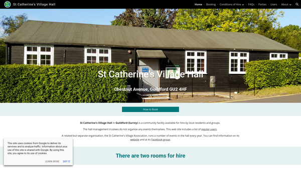 Screenshot of the St. Catherine's Village Hall Limited website