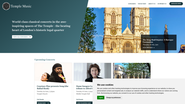 Screenshot of the The Temple Music Foundation website