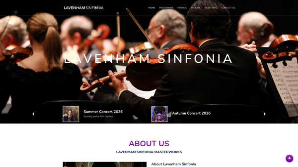 Screenshot of the Lavenham Sinfonia website