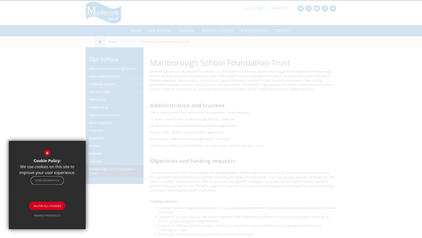 Screenshot of the The Marlborough School Foundation website