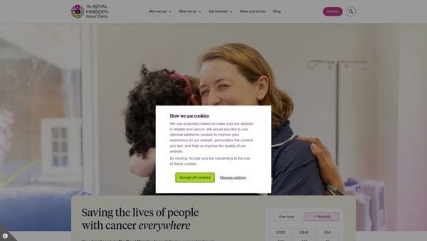 Screenshot of the The Royal Marsden Cancer Charity website