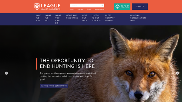 Screenshot of the The League Against Cruel Sports website