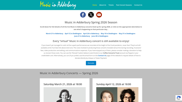 Screenshot of the Adderbury Concerts Trust website