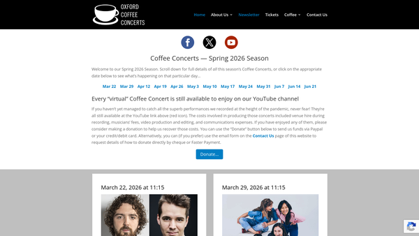 Screenshot of the Coffee Concerts Trust website
