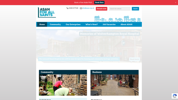 Screenshot of the All Saints Action Network Limited website