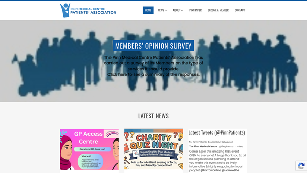 Screenshot of the Pinn Medical Centre Patients Association (Pmcpa) website