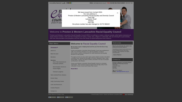 Screenshot of the Preston & Western Lancashire Racial Equality Council website