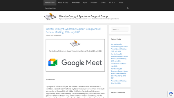 Screenshot of the Worster Drought Syndrome Support Group website