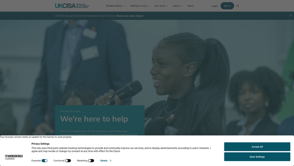 Screenshot of the Ukcisa website