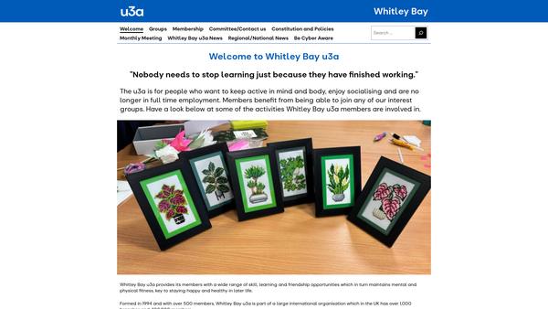 Screenshot of the Whitley Bay U3A website