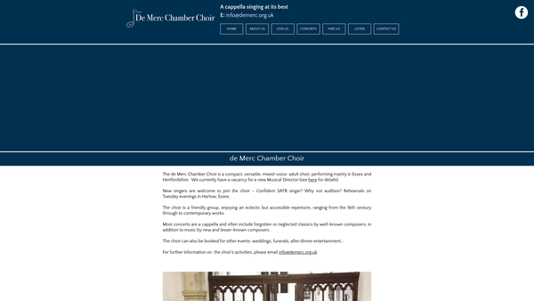 Screenshot of the De Merc Chamber Choir website