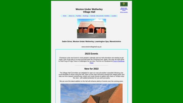 Screenshot of the Weston Under Wetherley Village Hall Trust website