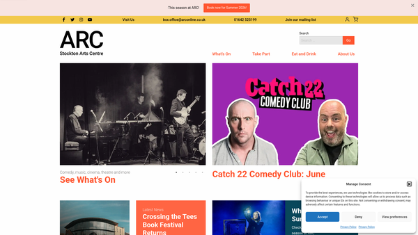 Screenshot of the Stockton Arts Centre website