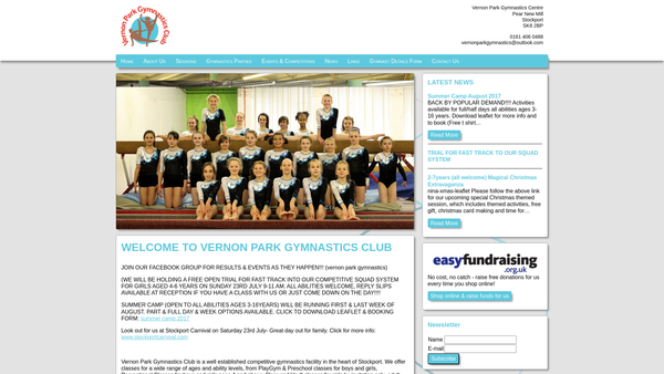 Screenshot of the Vernon Park Gymnastics Club Of Stockport website