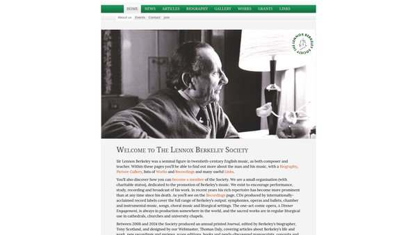 Screenshot of the The Lennox Berkeley Society website