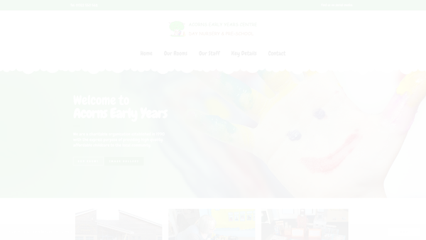 Screenshot of the Acorns Early Years Centre website